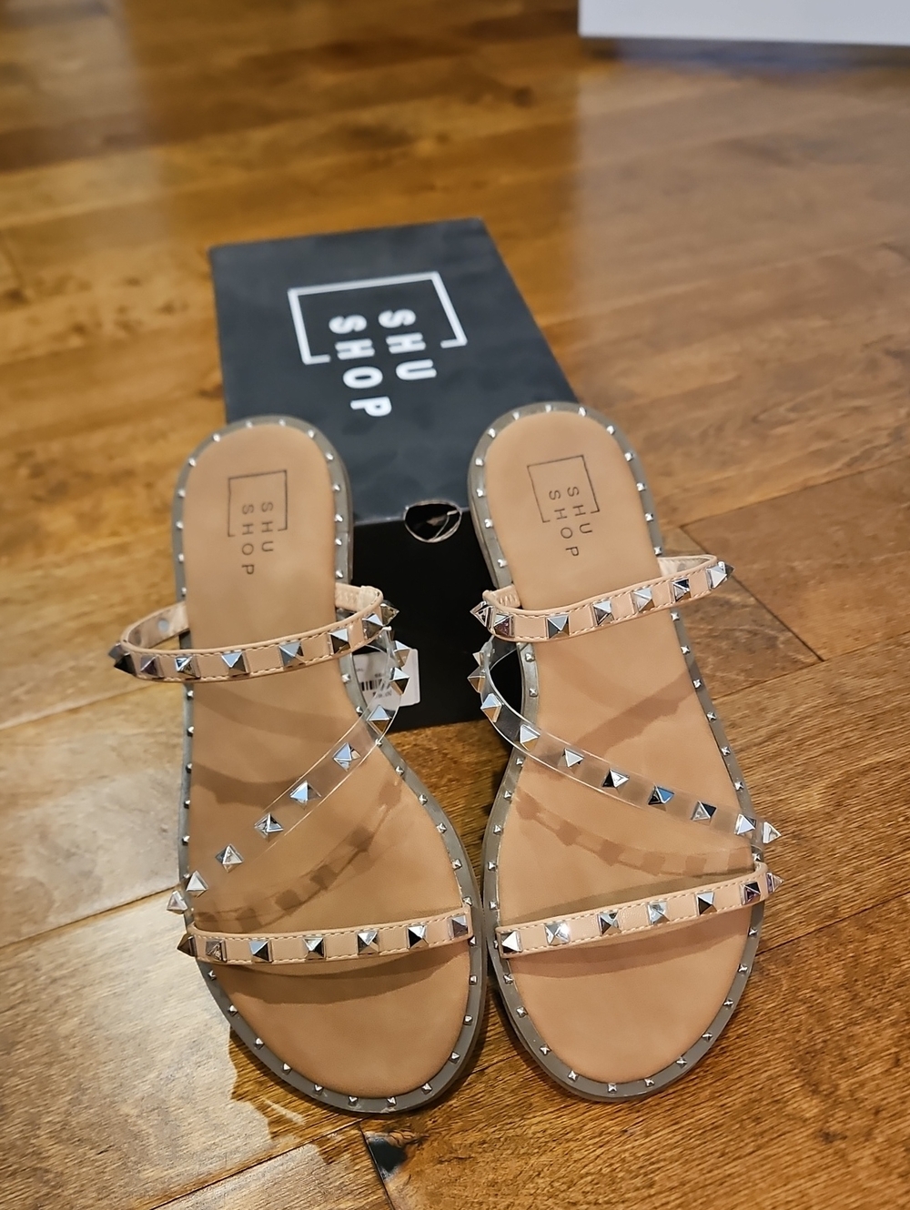 ShuShop Studded Nude Strappy Slide Sandals